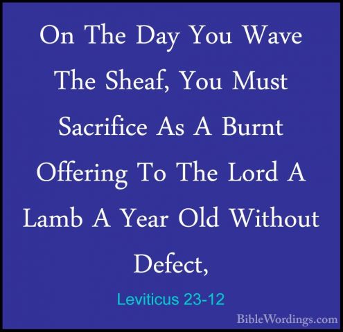 Leviticus 23-12 - On The Day You Wave The Sheaf, You Must SacrifiOn The Day You Wave The Sheaf, You Must Sacrifice As A Burnt Offering To The Lord A Lamb A Year Old Without Defect, 