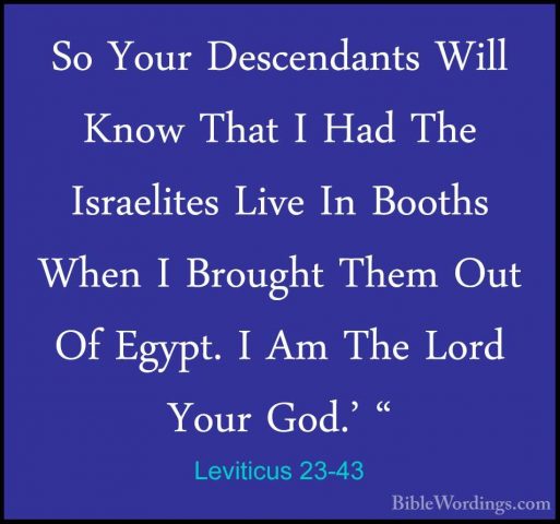 Leviticus 23-43 - So Your Descendants Will Know That I Had The IsSo Your Descendants Will Know That I Had The Israelites Live In Booths When I Brought Them Out Of Egypt. I Am The Lord Your God.' " 