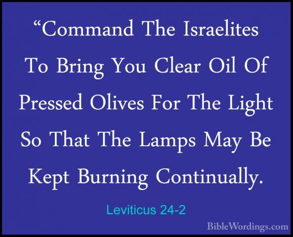 Leviticus 24-2 - "Command The Israelites To Bring You Clear Oil O"Command The Israelites To Bring You Clear Oil Of Pressed Olives For The Light So That The Lamps May Be Kept Burning Continually. 