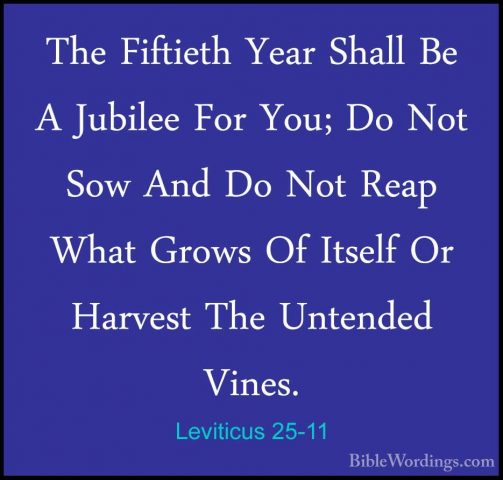 Leviticus 25-11 - The Fiftieth Year Shall Be A Jubilee For You; DThe Fiftieth Year Shall Be A Jubilee For You; Do Not Sow And Do Not Reap What Grows Of Itself Or Harvest The Untended Vines. 