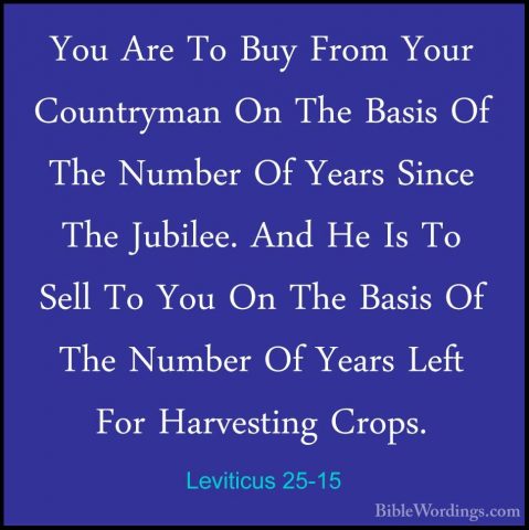 Leviticus 25-15 - You Are To Buy From Your Countryman On The BasiYou Are To Buy From Your Countryman On The Basis Of The Number Of Years Since The Jubilee. And He Is To Sell To You On The Basis Of The Number Of Years Left For Harvesting Crops. 