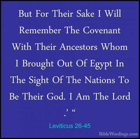 Leviticus 26-45 - But For Their Sake I Will Remember The CovenantBut For Their Sake I Will Remember The Covenant With Their Ancestors Whom I Brought Out Of Egypt In The Sight Of The Nations To Be Their God. I Am The Lord .' " 
