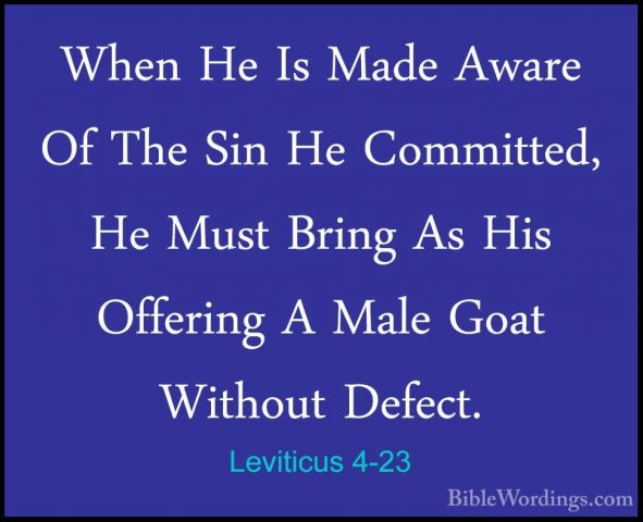 Leviticus 4-23 - When He Is Made Aware Of The Sin He Committed, HWhen He Is Made Aware Of The Sin He Committed, He Must Bring As His Offering A Male Goat Without Defect. 