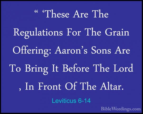 Leviticus 6-14 - " 'These Are The Regulations For The Grain Offer" 'These Are The Regulations For The Grain Offering: Aaron's Sons Are To Bring It Before The Lord , In Front Of The Altar. 