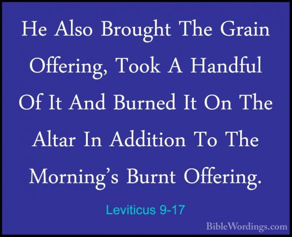 Leviticus 9-17 - He Also Brought The Grain Offering, Took A HandfHe Also Brought The Grain Offering, Took A Handful Of It And Burned It On The Altar In Addition To The Morning's Burnt Offering. 