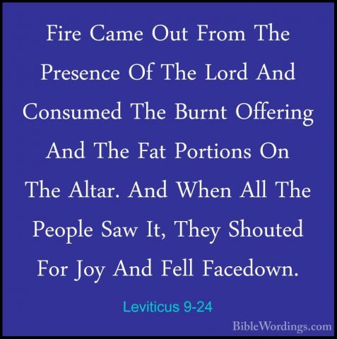 Leviticus 9-24 - Fire Came Out From The Presence Of The Lord AndFire Came Out From The Presence Of The Lord And Consumed The Burnt Offering And The Fat Portions On The Altar. And When All The People Saw It, They Shouted For Joy And Fell Facedown.