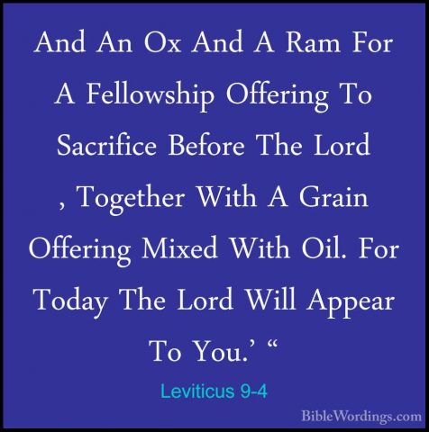 Leviticus 9-4 - And An Ox And A Ram For A Fellowship Offering ToAnd An Ox And A Ram For A Fellowship Offering To Sacrifice Before The Lord , Together With A Grain Offering Mixed With Oil. For Today The Lord Will Appear To You.' " 