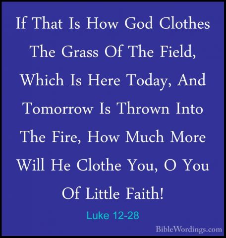 Luke 12-28 - If That Is How God Clothes The Grass Of The Field, WIf That Is How God Clothes The Grass Of The Field, Which Is Here Today, And Tomorrow Is Thrown Into The Fire, How Much More Will He Clothe You, O You Of Little Faith! 