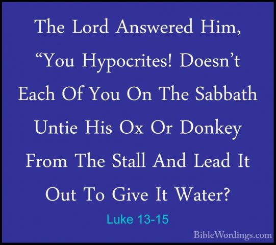 Luke 13-15 - The Lord Answered Him, "You Hypocrites! Doesn't EachThe Lord Answered Him, "You Hypocrites! Doesn't Each Of You On The Sabbath Untie His Ox Or Donkey From The Stall And Lead It Out To Give It Water? 