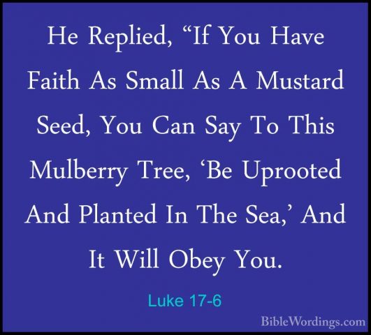 Luke 17-6 - He Replied, "If You Have Faith As Small As A MustardHe Replied, "If You Have Faith As Small As A Mustard Seed, You Can Say To This Mulberry Tree, 'Be Uprooted And Planted In The Sea,' And It Will Obey You. 