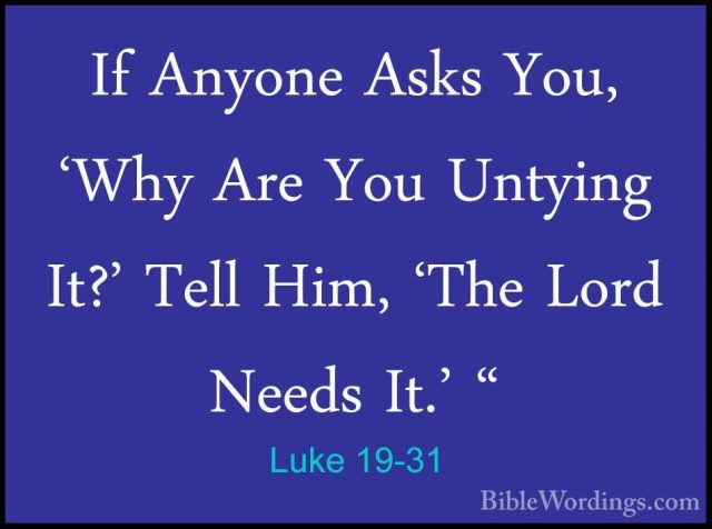 Luke 19-31 - If Anyone Asks You, 'Why Are You Untying It?' Tell HIf Anyone Asks You, 'Why Are You Untying It?' Tell Him, 'The Lord Needs It.' " 