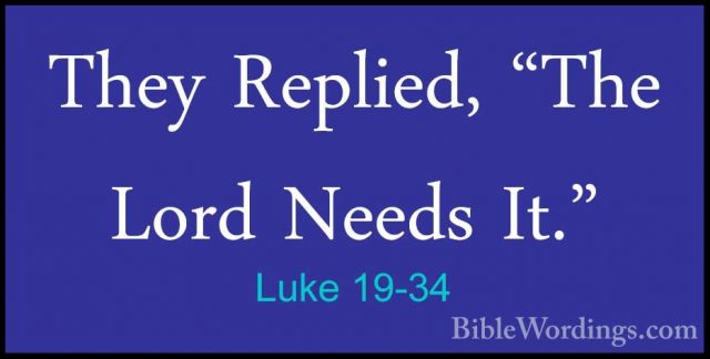 Luke 19-34 - They Replied, "The Lord Needs It."They Replied, "The Lord Needs It." 