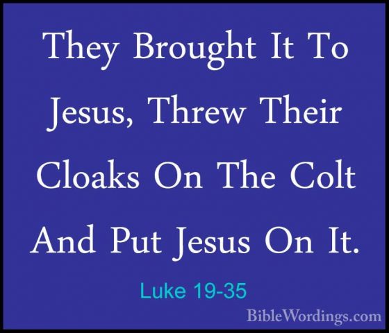 Luke 19-35 - They Brought It To Jesus, Threw Their Cloaks On TheThey Brought It To Jesus, Threw Their Cloaks On The Colt And Put Jesus On It. 