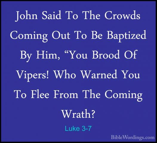 Luke 3-7 - John Said To The Crowds Coming Out To Be Baptized By HJohn Said To The Crowds Coming Out To Be Baptized By Him, "You Brood Of Vipers! Who Warned You To Flee From The Coming Wrath? 