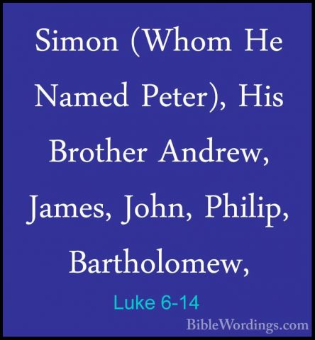Luke 6-14 - Simon (Whom He Named Peter), His Brother Andrew, JameSimon (Whom He Named Peter), His Brother Andrew, James, John, Philip, Bartholomew, 