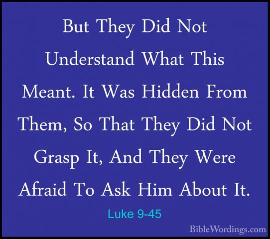 Luke 9-45 - But They Did Not Understand What This Meant. It Was HBut They Did Not Understand What This Meant. It Was Hidden From Them, So That They Did Not Grasp It, And They Were Afraid To Ask Him About It. 