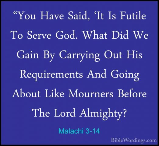 Malachi 3-14 - "You Have Said, 'It Is Futile To Serve God. What D"You Have Said, 'It Is Futile To Serve God. What Did We Gain By Carrying Out His Requirements And Going About Like Mourners Before The Lord Almighty? 