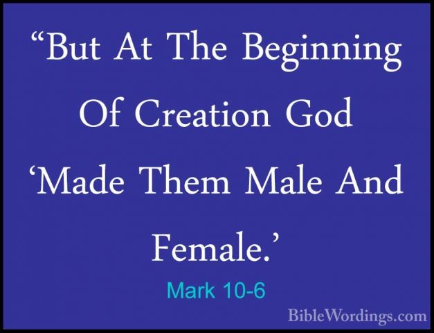 Mark 10-6 - "But At The Beginning Of Creation God 'Made Them Male"But At The Beginning Of Creation God 'Made Them Male And Female.' 