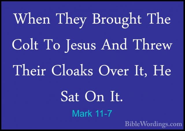 Mark 11-7 - When They Brought The Colt To Jesus And Threw Their CWhen They Brought The Colt To Jesus And Threw Their Cloaks Over It, He Sat On It. 