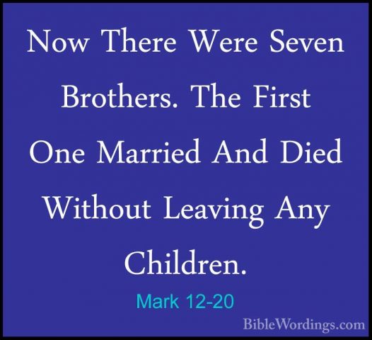 Mark 12-20 - Now There Were Seven Brothers. The First One MarriedNow There Were Seven Brothers. The First One Married And Died Without Leaving Any Children. 