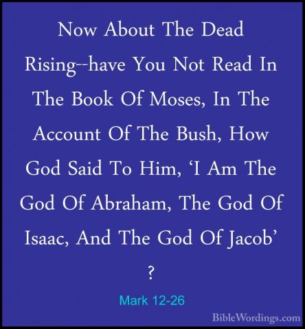 Mark 12-26 - Now About The Dead Rising--have You Not Read In TheNow About The Dead Rising--have You Not Read In The Book Of Moses, In The Account Of The Bush, How God Said To Him, 'I Am The God Of Abraham, The God Of Isaac, And The God Of Jacob' ? 