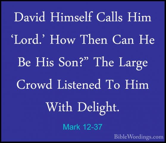 Mark 12-37 - David Himself Calls Him 'Lord.' How Then Can He Be HDavid Himself Calls Him 'Lord.' How Then Can He Be His Son?" The Large Crowd Listened To Him With Delight. 