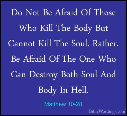 Matthew 10-28 - Do Not Be Afraid Of Those Who Kill The Body But CDo Not Be Afraid Of Those Who Kill The Body But Cannot Kill The Soul. Rather, Be Afraid Of The One Who Can Destroy Both Soul And Body In Hell. 