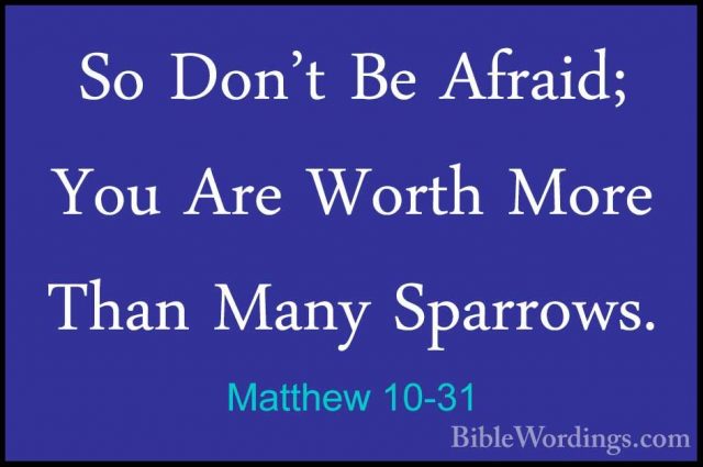 Matthew 10-31 - So Don't Be Afraid; You Are Worth More Than ManySo Don't Be Afraid; You Are Worth More Than Many Sparrows. 