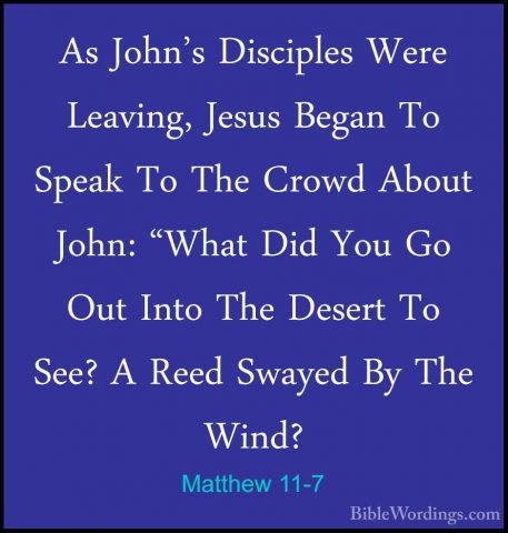 Matthew 11-7 - As John's Disciples Were Leaving, Jesus Began To SAs John's Disciples Were Leaving, Jesus Began To Speak To The Crowd About John: "What Did You Go Out Into The Desert To See? A Reed Swayed By The Wind? 