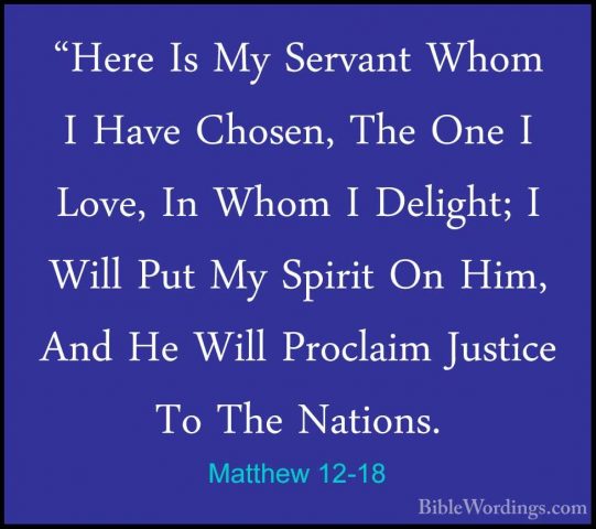 Matthew 12-18 - "Here Is My Servant Whom I Have Chosen, The One I"Here Is My Servant Whom I Have Chosen, The One I Love, In Whom I Delight; I Will Put My Spirit On Him, And He Will Proclaim Justice To The Nations. 