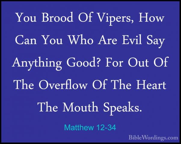 Matthew 12-34 - You Brood Of Vipers, How Can You Who Are Evil SayYou Brood Of Vipers, How Can You Who Are Evil Say Anything Good? For Out Of The Overflow Of The Heart The Mouth Speaks. 