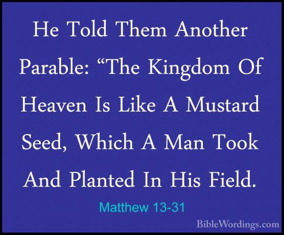 Matthew 13-31 - He Told Them Another Parable: "The Kingdom Of HeaHe Told Them Another Parable: "The Kingdom Of Heaven Is Like A Mustard Seed, Which A Man Took And Planted In His Field. 