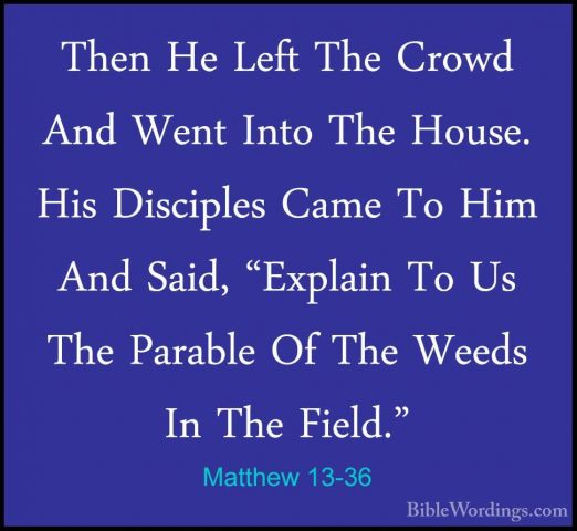 Matthew 13-36 - Then He Left The Crowd And Went Into The House. HThen He Left The Crowd And Went Into The House. His Disciples Came To Him And Said, "Explain To Us The Parable Of The Weeds In The Field." 