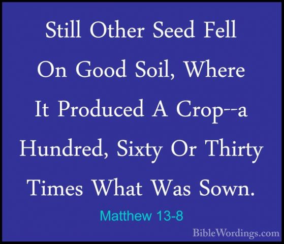 Matthew 13-8 - Still Other Seed Fell On Good Soil, Where It ProduStill Other Seed Fell On Good Soil, Where It Produced A Crop--a Hundred, Sixty Or Thirty Times What Was Sown. 
