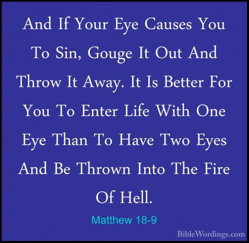 Matthew 18-9 - And If Your Eye Causes You To Sin, Gouge It Out AnAnd If Your Eye Causes You To Sin, Gouge It Out And Throw It Away. It Is Better For You To Enter Life With One Eye Than To Have Two Eyes And Be Thrown Into The Fire Of Hell. 