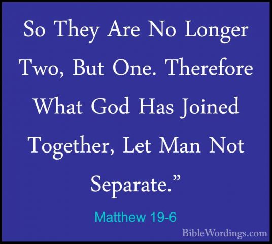 Matthew 19-6 - So They Are No Longer Two, But One. Therefore WhatSo They Are No Longer Two, But One. Therefore What God Has Joined Together, Let Man Not Separate." 