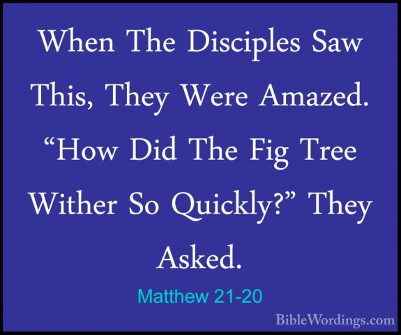 Matthew 21-20 - When The Disciples Saw This, They Were Amazed. "HWhen The Disciples Saw This, They Were Amazed. "How Did The Fig Tree Wither So Quickly?" They Asked. 