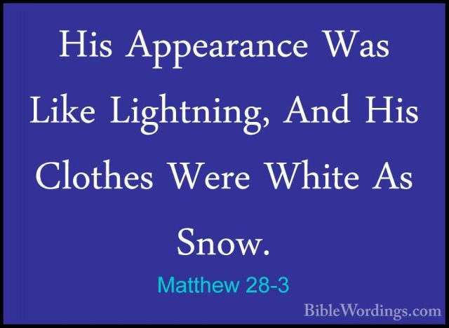 Matthew 28-3 - His Appearance Was Like Lightning, And His ClothesHis Appearance Was Like Lightning, And His Clothes Were White As Snow. 