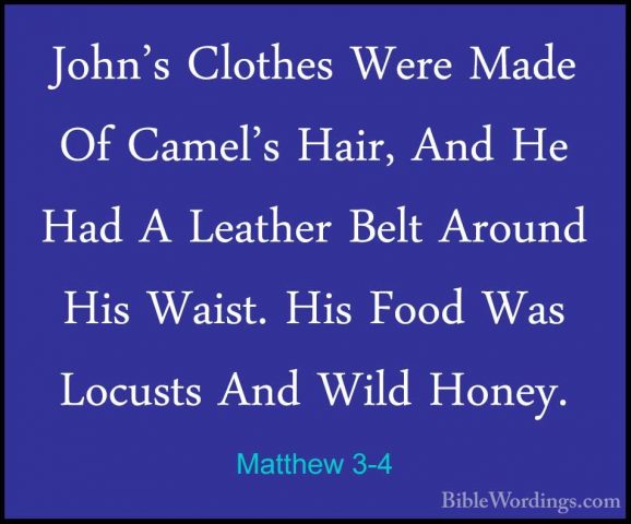 Matthew 3-4 - John's Clothes Were Made Of Camel's Hair, And He HaJohn's Clothes Were Made Of Camel's Hair, And He Had A Leather Belt Around His Waist. His Food Was Locusts And Wild Honey. 