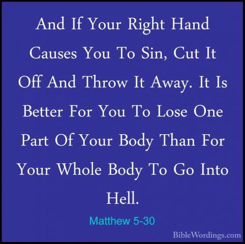 Matthew 5-30 - And If Your Right Hand Causes You To Sin, Cut It OAnd If Your Right Hand Causes You To Sin, Cut It Off And Throw It Away. It Is Better For You To Lose One Part Of Your Body Than For Your Whole Body To Go Into Hell. 