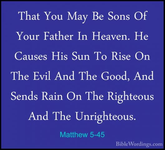 Matthew 5-45 - That You May Be Sons Of Your Father In Heaven. HeThat You May Be Sons Of Your Father In Heaven. He Causes His Sun To Rise On The Evil And The Good, And Sends Rain On The Righteous And The Unrighteous. 