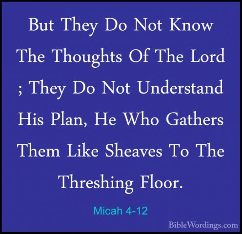 Micah 4-12 - But They Do Not Know The Thoughts Of The Lord ; TheyBut They Do Not Know The Thoughts Of The Lord ; They Do Not Understand His Plan, He Who Gathers Them Like Sheaves To The Threshing Floor. 