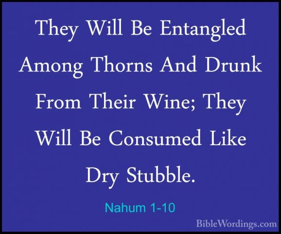 Nahum 1-10 - They Will Be Entangled Among Thorns And Drunk From TThey Will Be Entangled Among Thorns And Drunk From Their Wine; They Will Be Consumed Like Dry Stubble. 