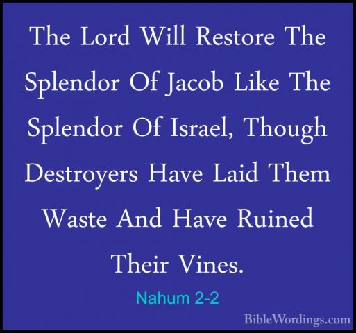 Nahum 2-2 - The Lord Will Restore The Splendor Of Jacob Like TheThe Lord Will Restore The Splendor Of Jacob Like The Splendor Of Israel, Though Destroyers Have Laid Them Waste And Have Ruined Their Vines. 