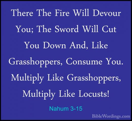 Nahum 3-15 - There The Fire Will Devour You; The Sword Will Cut YThere The Fire Will Devour You; The Sword Will Cut You Down And, Like Grasshoppers, Consume You. Multiply Like Grasshoppers, Multiply Like Locusts! 