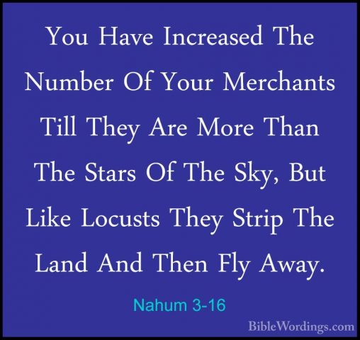Nahum 3-16 - You Have Increased The Number Of Your Merchants TillYou Have Increased The Number Of Your Merchants Till They Are More Than The Stars Of The Sky, But Like Locusts They Strip The Land And Then Fly Away. 