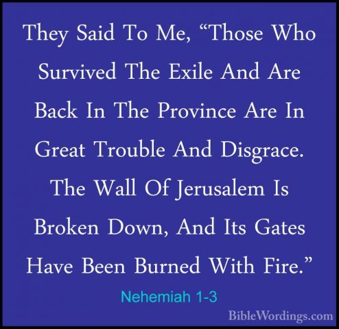 Nehemiah 1-3 - They Said To Me, "Those Who Survived The Exile AndThey Said To Me, "Those Who Survived The Exile And Are Back In The Province Are In Great Trouble And Disgrace. The Wall Of Jerusalem Is Broken Down, And Its Gates Have Been Burned With Fire." 