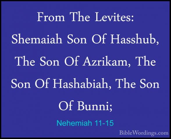 Nehemiah 11-15 - From The Levites: Shemaiah Son Of Hasshub, The SFrom The Levites: Shemaiah Son Of Hasshub, The Son Of Azrikam, The Son Of Hashabiah, The Son Of Bunni; 