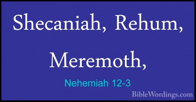 Nehemiah 12-3 - Shecaniah, Rehum, Meremoth,Shecaniah, Rehum, Meremoth, 