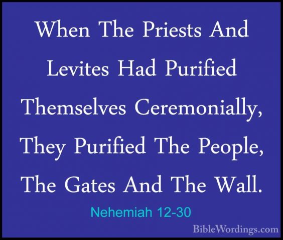 Nehemiah 12-30 - When The Priests And Levites Had Purified ThemseWhen The Priests And Levites Had Purified Themselves Ceremonially, They Purified The People, The Gates And The Wall. 